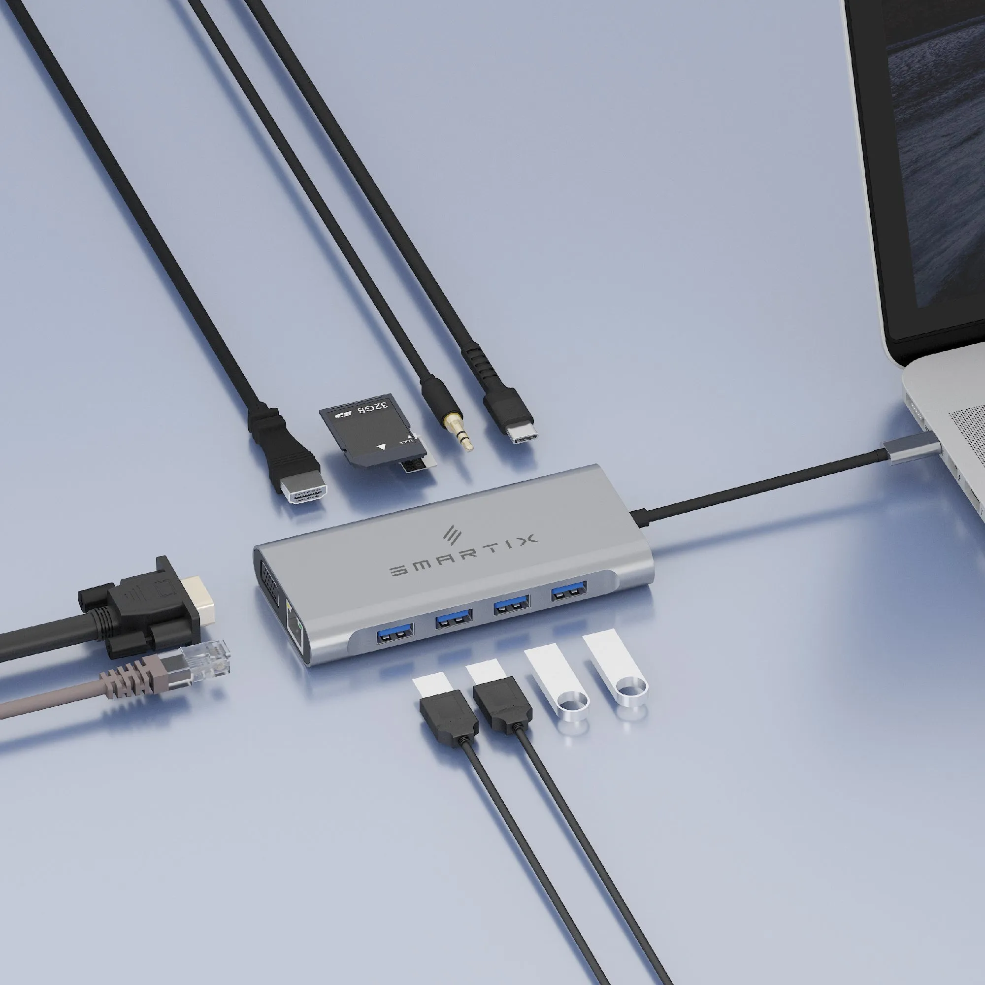 11 In 1 USB-C HUB - 100W USB-C PD, 4K/30Hz HDMI , 1000 Mbps RJ45Support,
