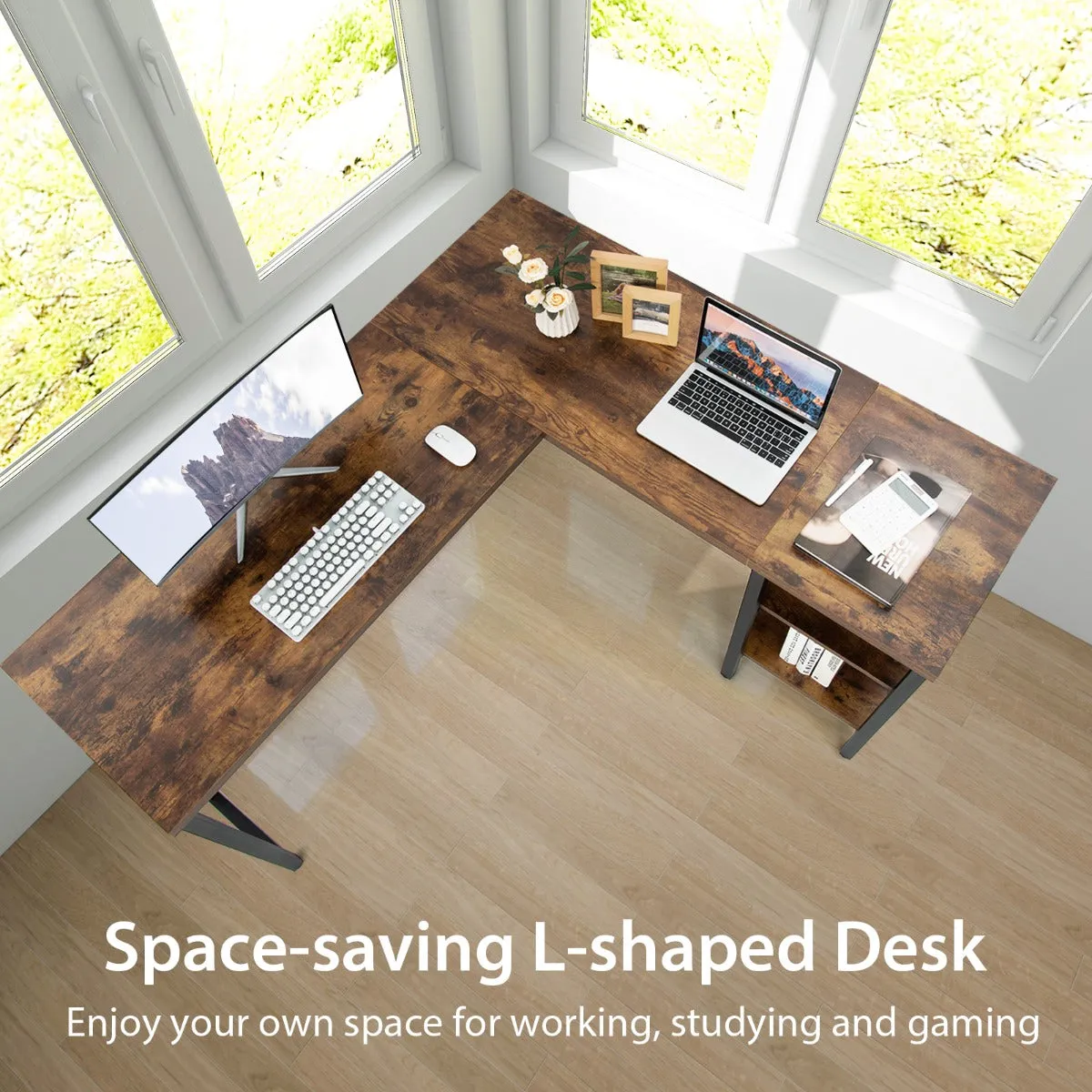 150 x 140 x 75cm Large Corner L-Shaped Computer Desk with 3 Storage Shelves