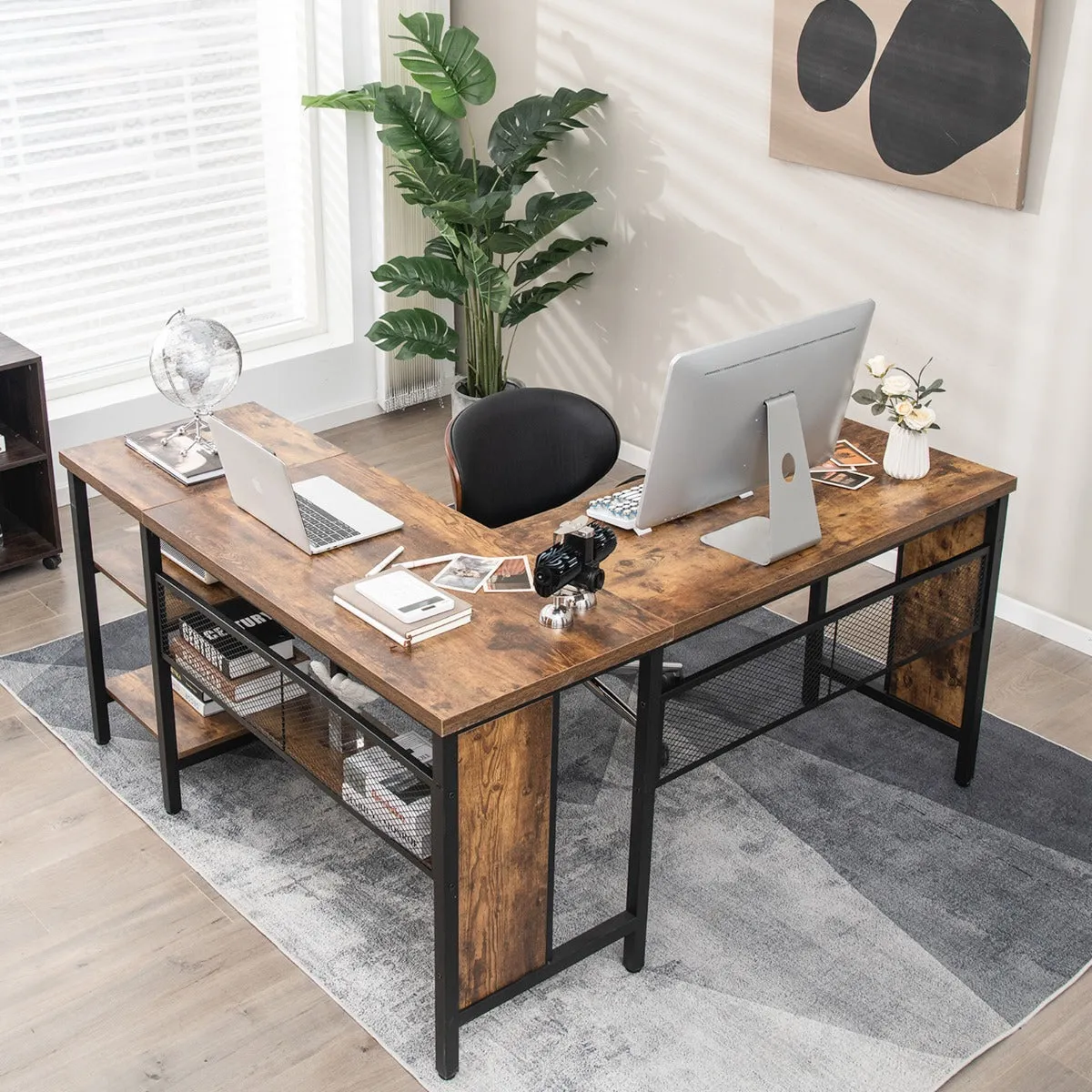 150 x 140 x 75cm Large Corner L-Shaped Computer Desk with 3 Storage Shelves