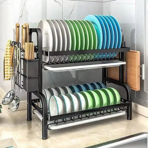2 Tier Dish Drainer Rack with Swivel Drainage Spout
