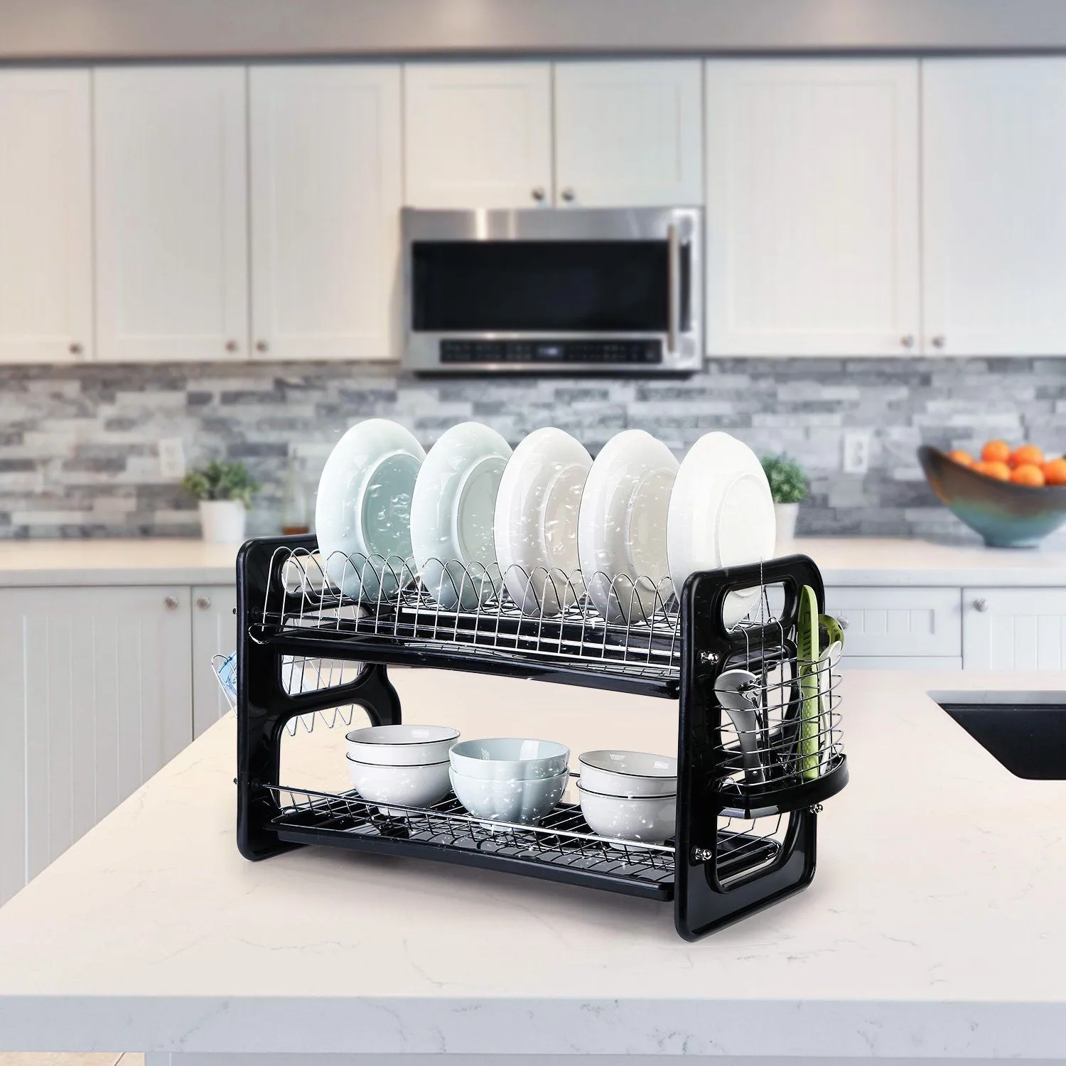 2-Tier Dish Drying Rack Drainboard Set