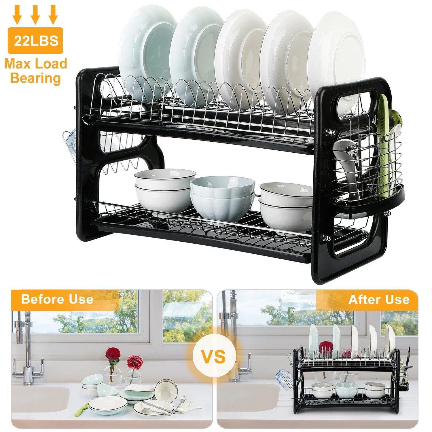 2-Tier Dish Drying Rack Drainboard Set