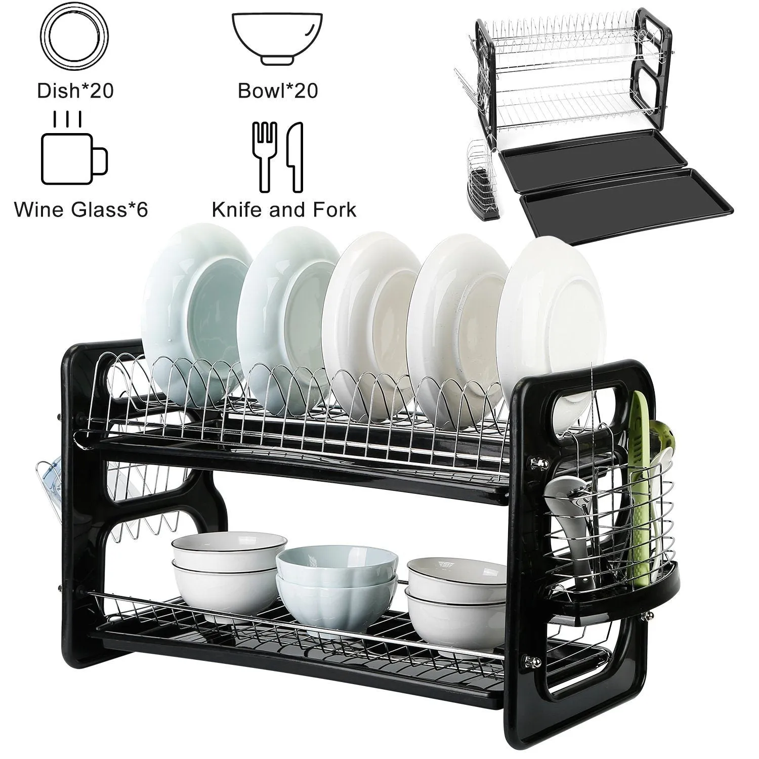 2-Tier Dish Drying Rack Drainboard Set