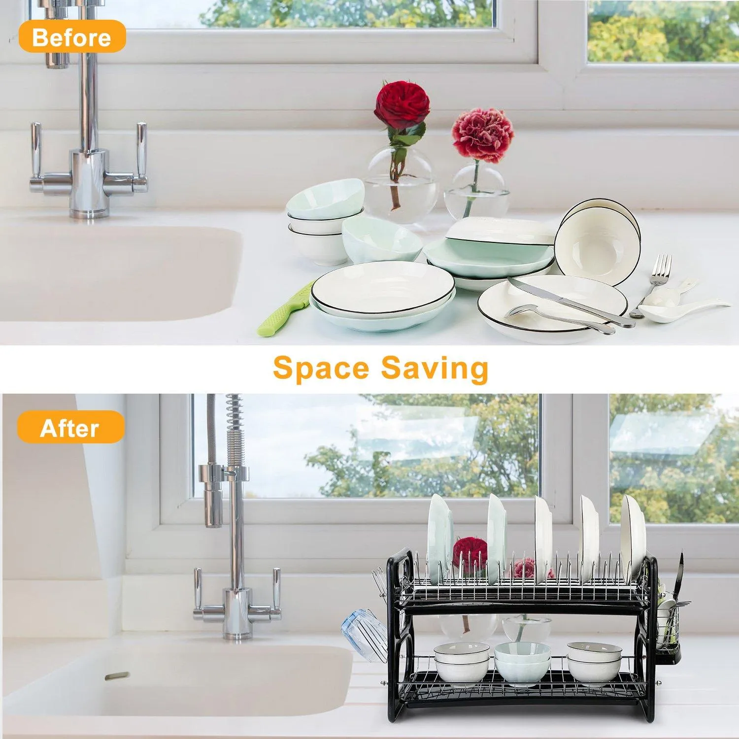 2-Tier Dish Drying Rack Drainboard Set