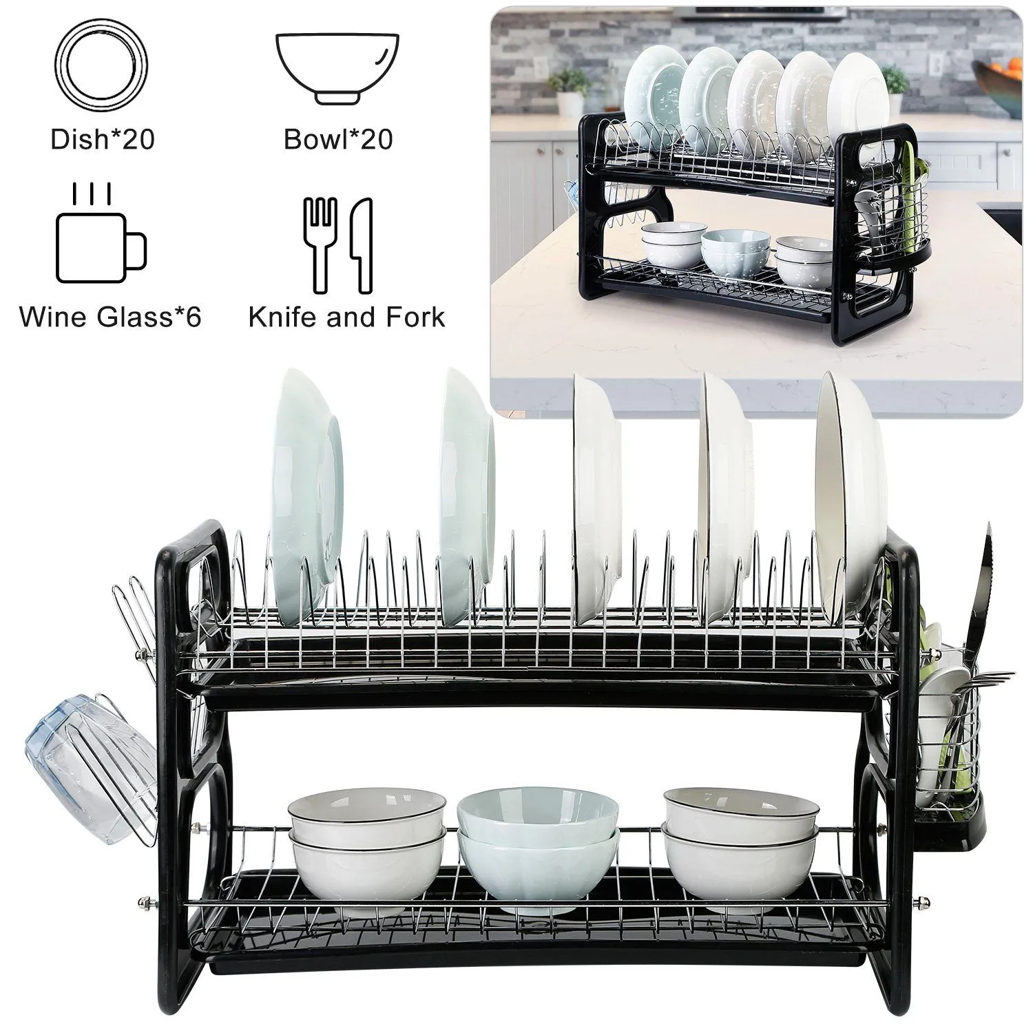 2-Tier Dish Drying Rack Drainboard Set