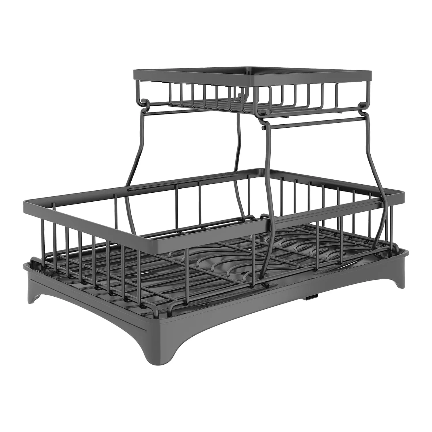 2-Tier Dish Rack Drainer Organizer Set with Utensil Cup Holder Rack Swivel Spout