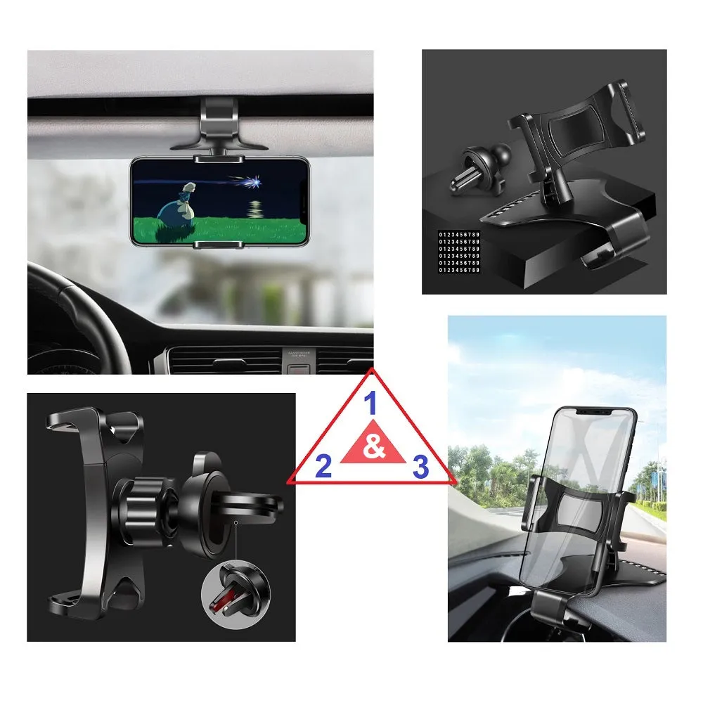 3 in 1 Car GPS Smartphone Holder: Dashboard / Visor Clamp   AC Grid Clip for Huawei P smart Pro (2019) - Black