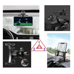 3 in 1 Car GPS Smartphone Holder: Dashboard / Visor Clamp   AC Grid Clip for Huawei P smart Pro (2019) - Black