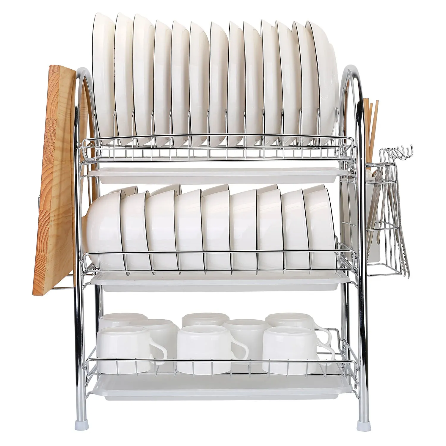 3-Tier Dish Drying Rack Shelf with 3 Drain Trays Chopping Board