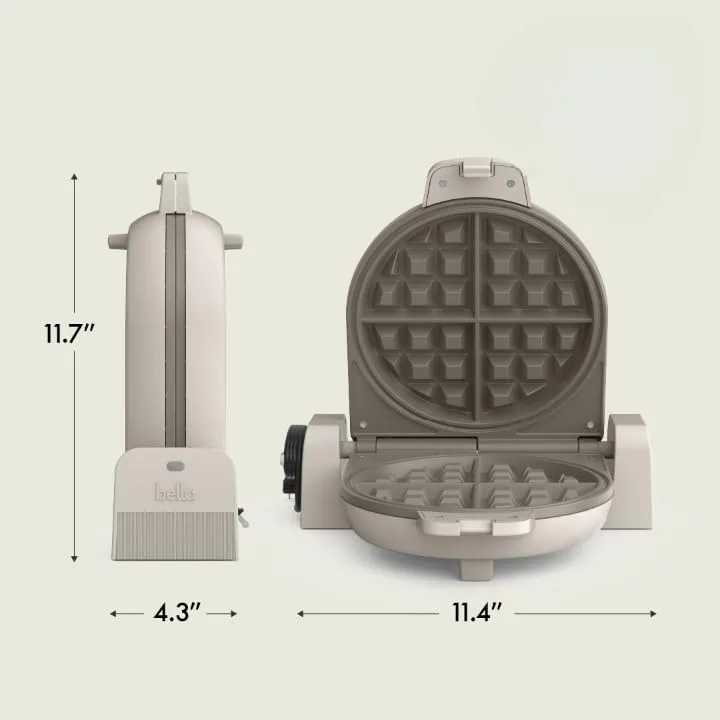 bella Flip-n-Store Belgian Waffle Maker, EverGood™ Ceramic Nonstick Coating, Fits-anywhere™ Kitchenware, Power Indicator Light & Touch Handle, 7” Wide & 1" Deep Plates, 1000 Watt, Oatmilk