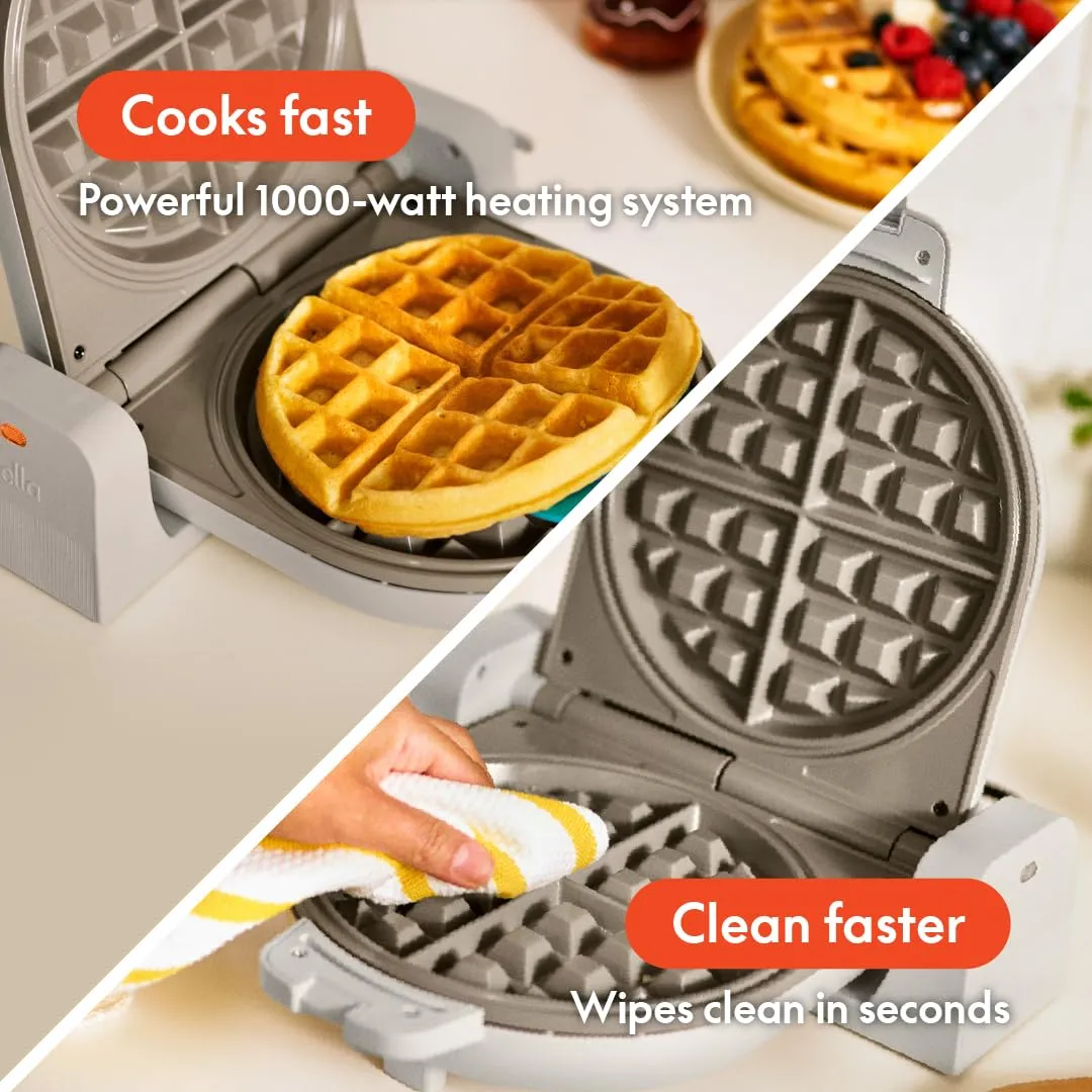 bella Flip-n-Store Belgian Waffle Maker, EverGood™ Ceramic Nonstick Coating, Fits-anywhere™ Kitchenware, Power Indicator Light & Touch Handle, 7” Wide & 1" Deep Plates, 1000 Watt, Oatmilk