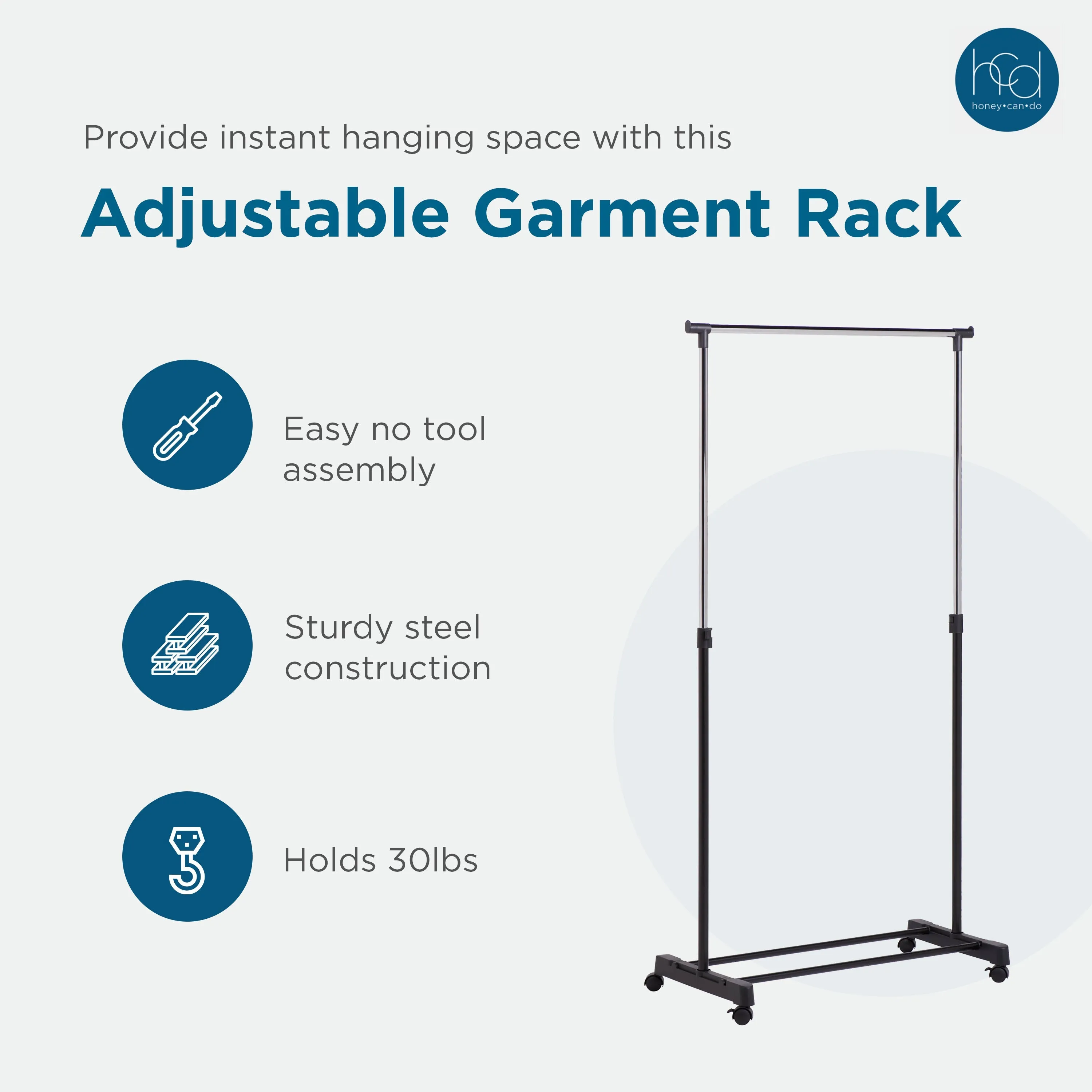 Black/Chrome Adjustable Height Rolling Clothes Rack