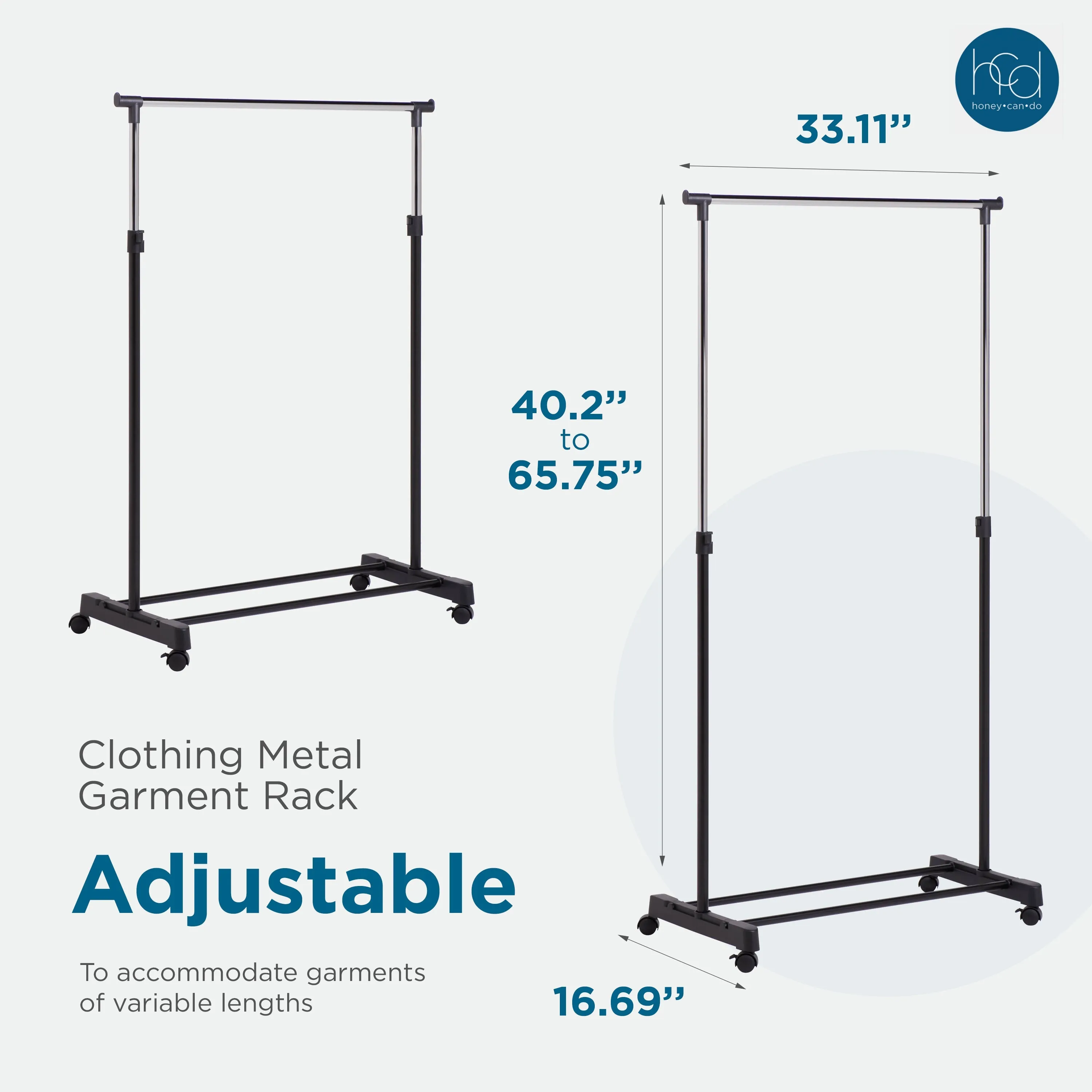 Black/Chrome Adjustable Height Rolling Clothes Rack