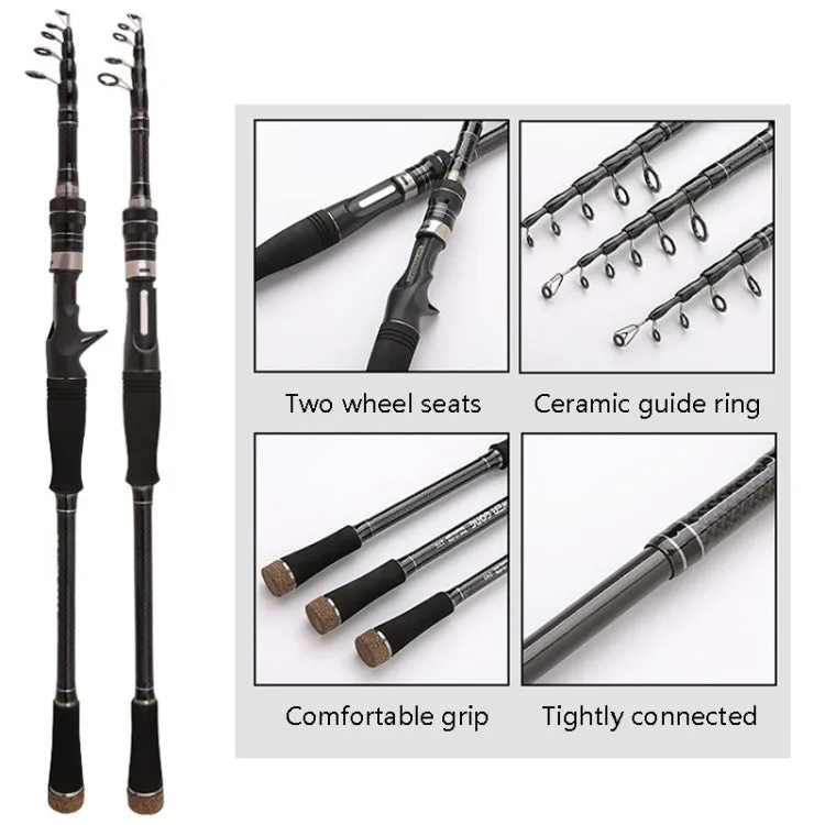 Carbon Telescopic Luya Rod Short Section Fishing Throwing Rod, Length: 2.4m(Curved Handle)