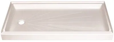 Durabase Fiberglass Rectangular Shower Floor' Left Hand Drain Location' White' 30 X 60 In.