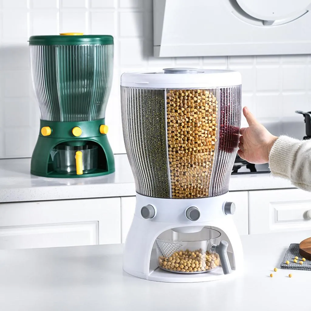 Food Grain Storage Container Large Capacity 4-Grid Rice Dispenser