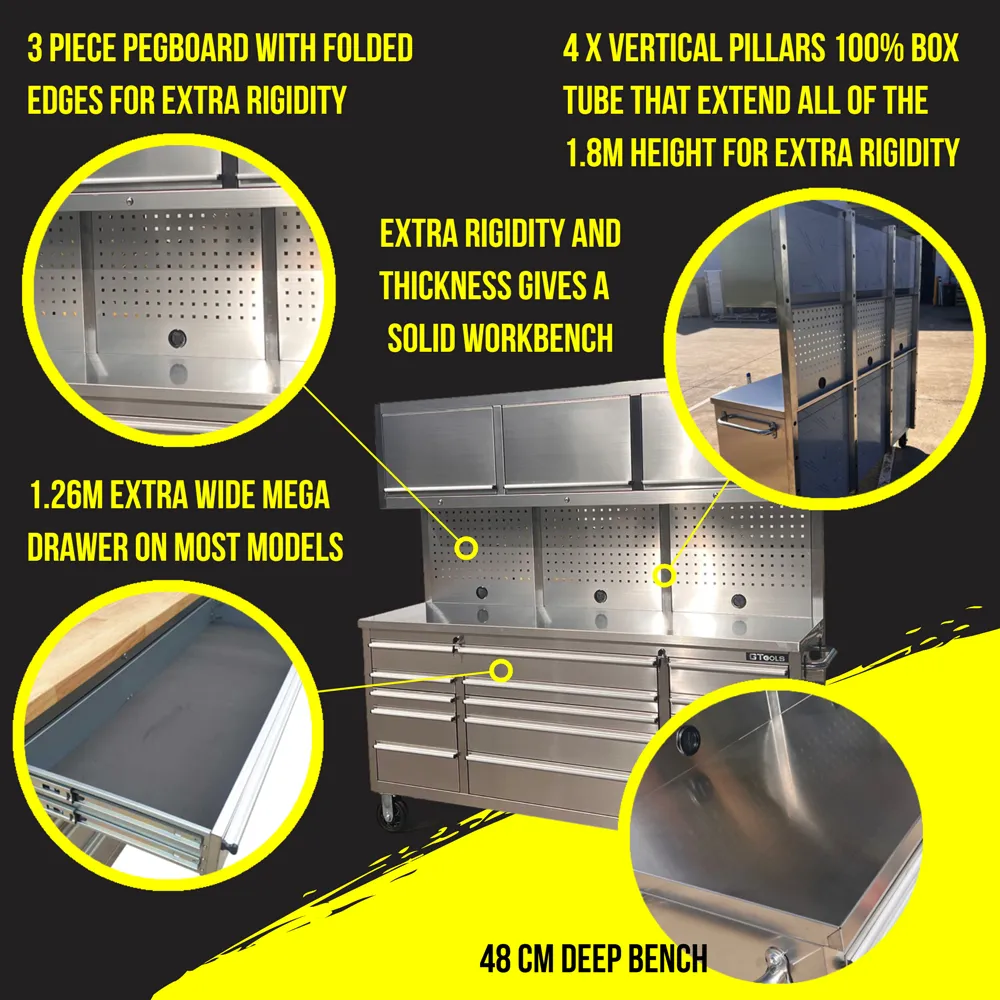 GTX 1.8M Stainless Steel Tool Box  With 1 or more Tall Cabinet Combo