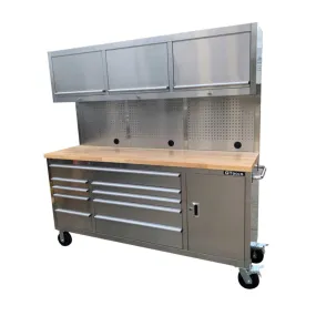 GTX 1.8M Stainless Steel Workbench, 9 Drawers & Cabinet Combo
