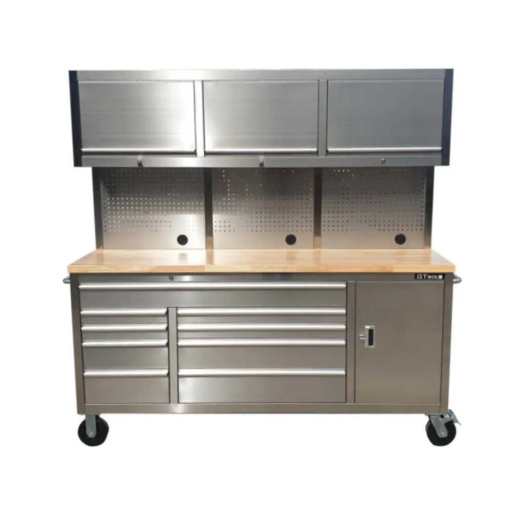 GTX 1.8M Stainless Steel Workbench, 9 Drawers & Cabinet Combo