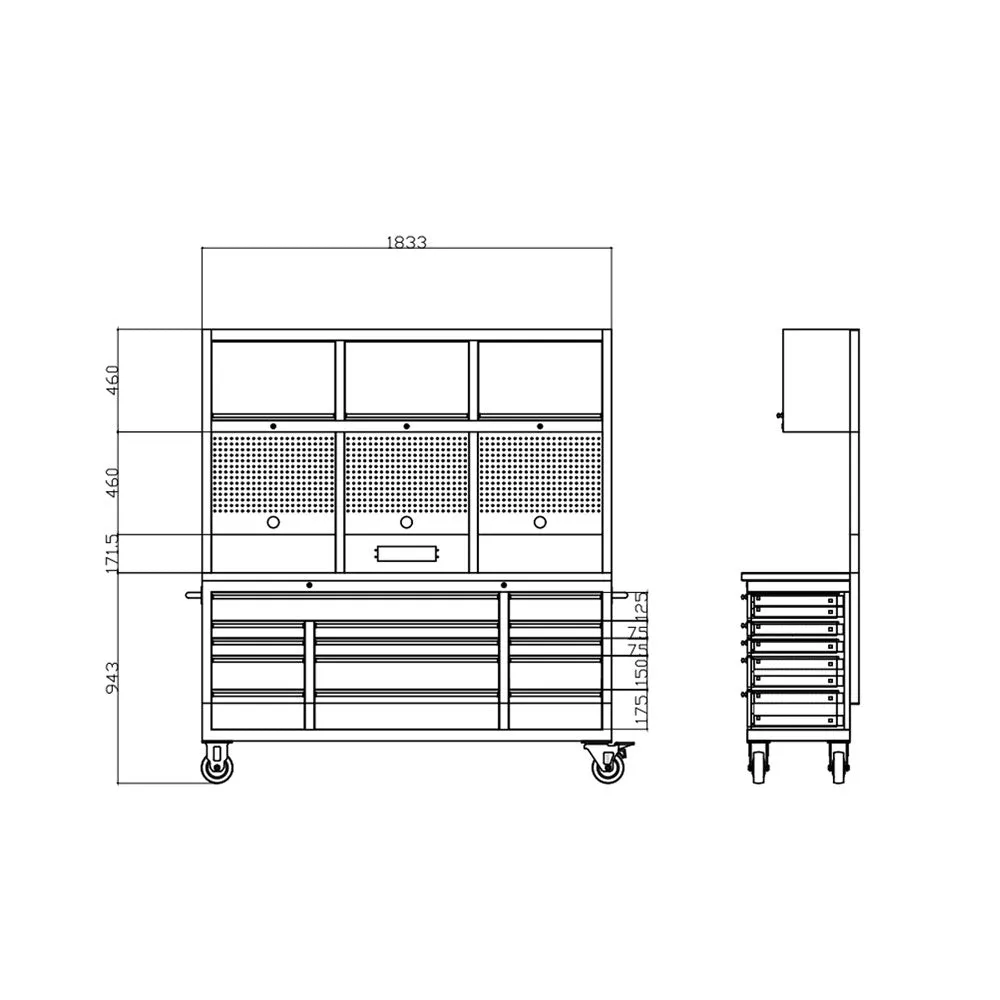 GTX 1.8Mx2M Black PC Workbench Combo with Mega Drawer
