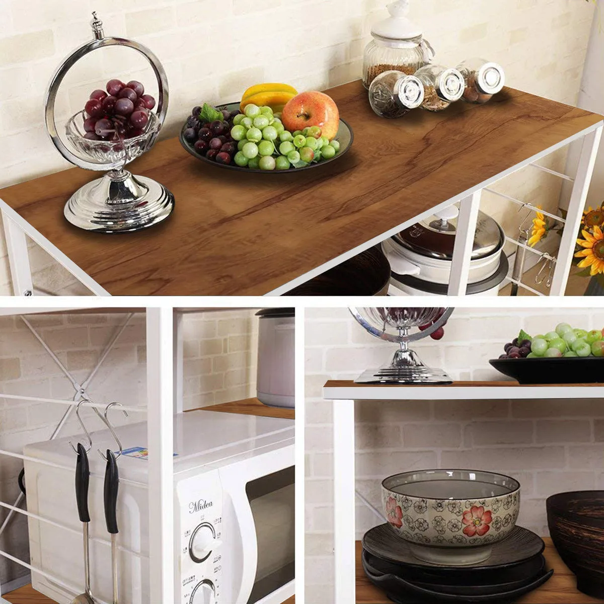 Kawachi Microwave Oven Stand Kitchen Rack Organiser Kitchen Utility Cutlery Storage Rack Beige