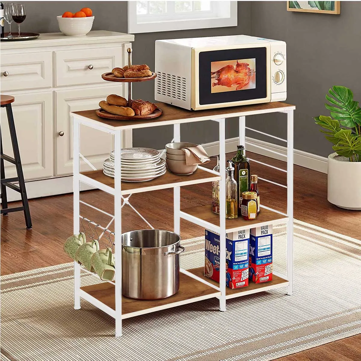 Kawachi Microwave Oven Stand Kitchen Rack Organiser Kitchen Utility Cutlery Storage Rack Beige
