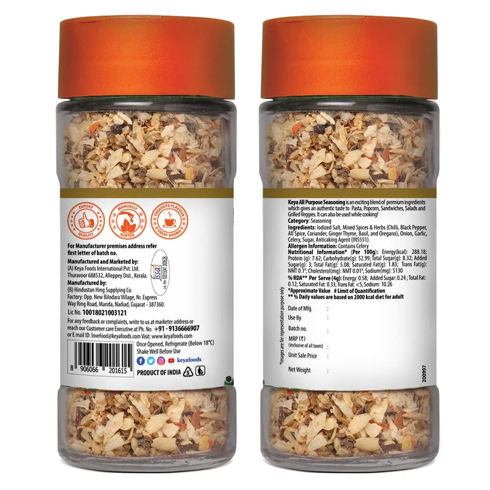 kaya  All Purpose Seasoning 60gm l Natural & Healthy Spice Blend for Pizza, Pasta| Glass Bottle | Premium Herbs and Spices, 60gm