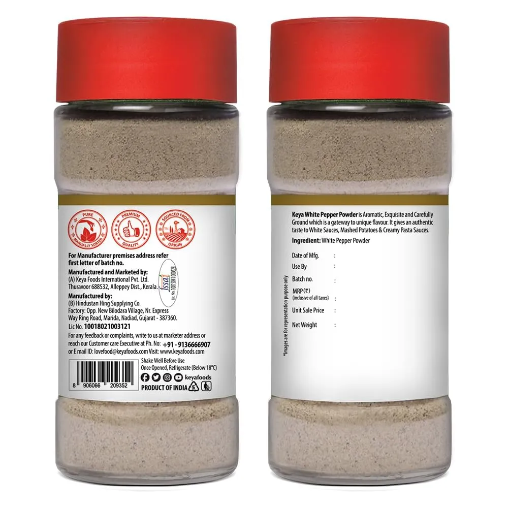 Keya Black Pepper Powder 54g, Keya White Pepper Powder 60g | Pack 2