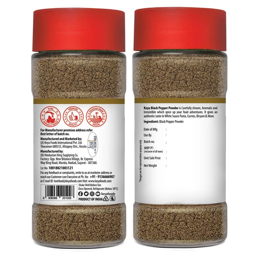 Keya Black Pepper Powder 54g, Keya White Pepper Powder 60g | Pack 2