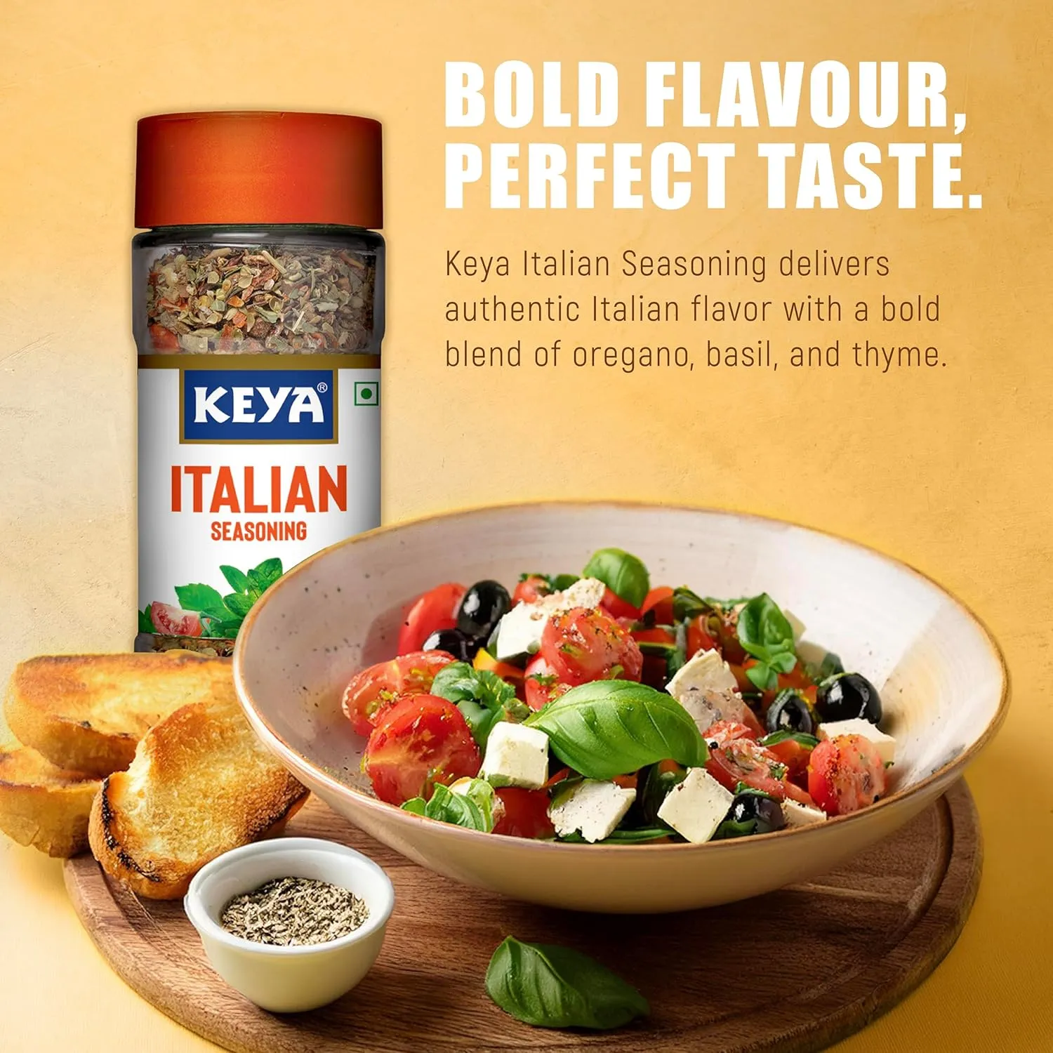Keya Italian Seasoning, All Natural & Healthy Italian Spice Blend for Pizza, Pasta| Glass Bottle | Premium Herbs and Spices 35gm