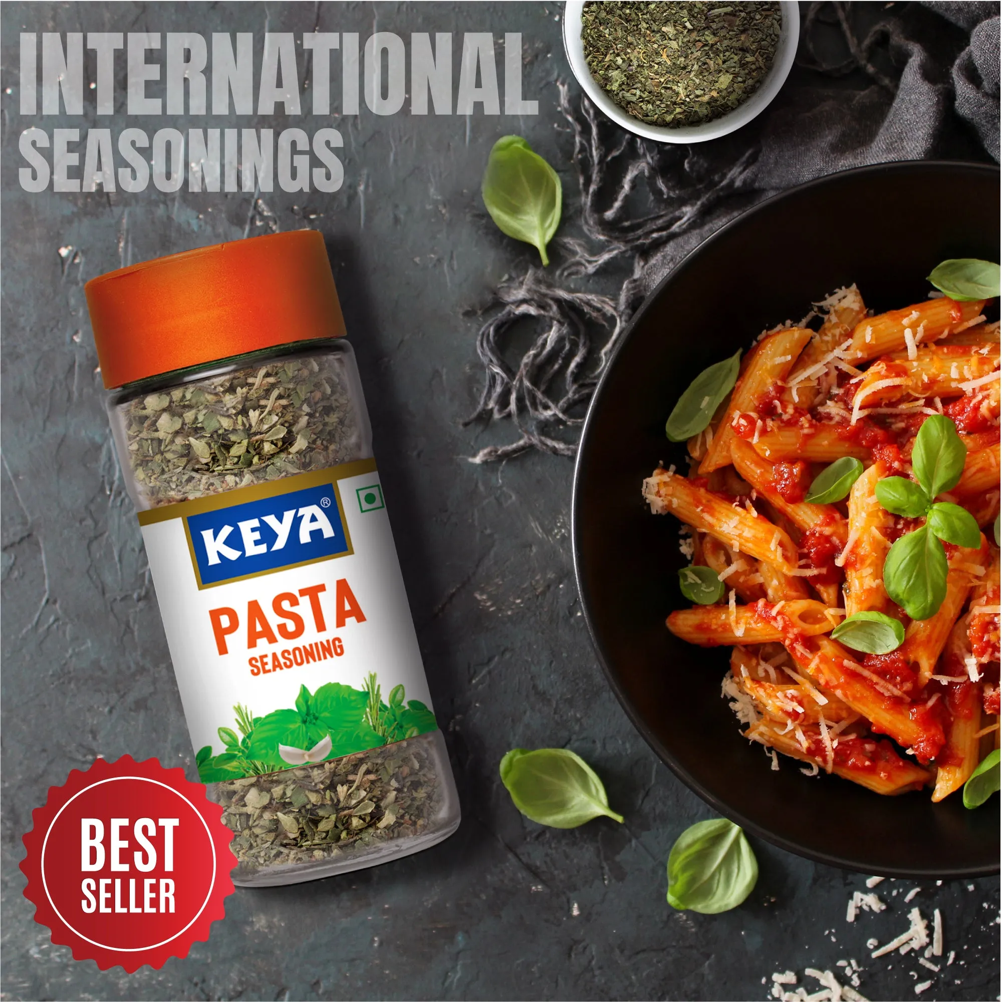 Keya Pasta Seasoning | All Natural & Healthy Spice Blend for Pizza, Pasta & More | Glass Bottle | Premium Herbs and Spices | Contains Freeze dried herbs| Export Quality | No Preservatives | The rich aroma that lasts | 45g