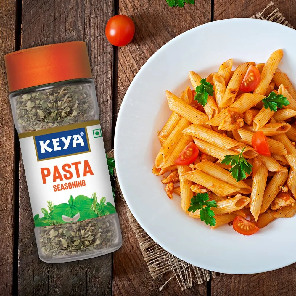 Keya Pasta Seasoning | All Natural & Healthy Spice Blend for Pizza, Pasta & More | Glass Bottle | Premium Herbs and Spices | Contains Freeze dried herbs| Export Quality | No Preservatives | The rich aroma that lasts | 45g