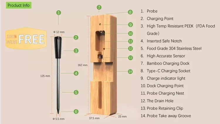 MeatIQ Digital Meat Thermometer with Wireless Probe – Perfect for Precise Cooking Temperatures Every Time