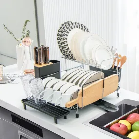 NNECW 2 Tier Rust-proof Dish Racks with 360 Swivel Self-Draining Spout for Kitchen