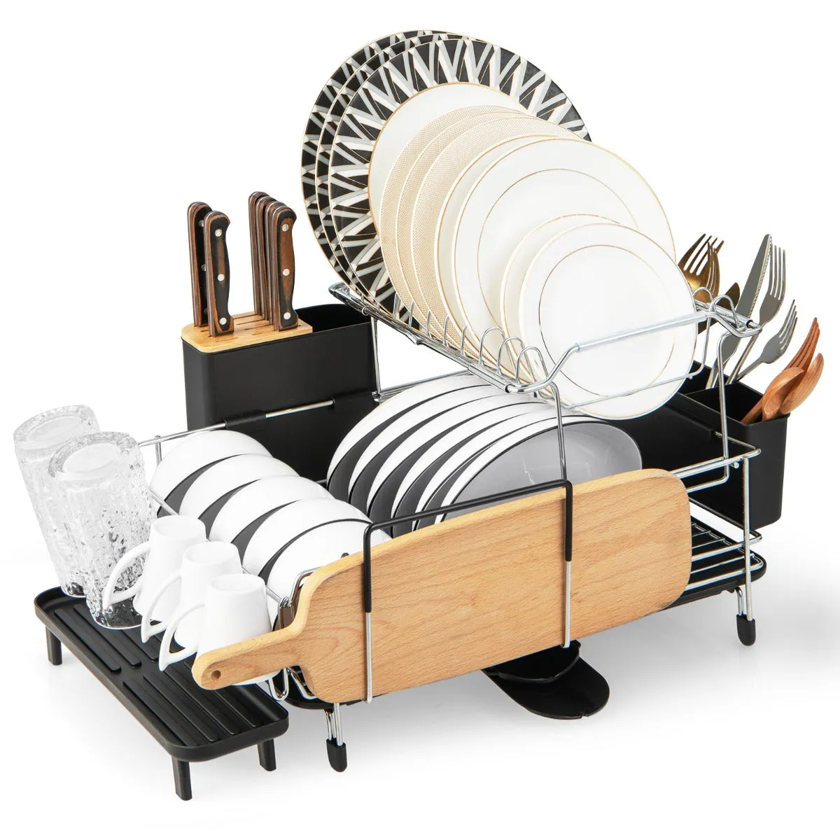 NNECW 2 Tier Rust-proof Dish Racks with 360 Swivel Self-Draining Spout for Kitchen