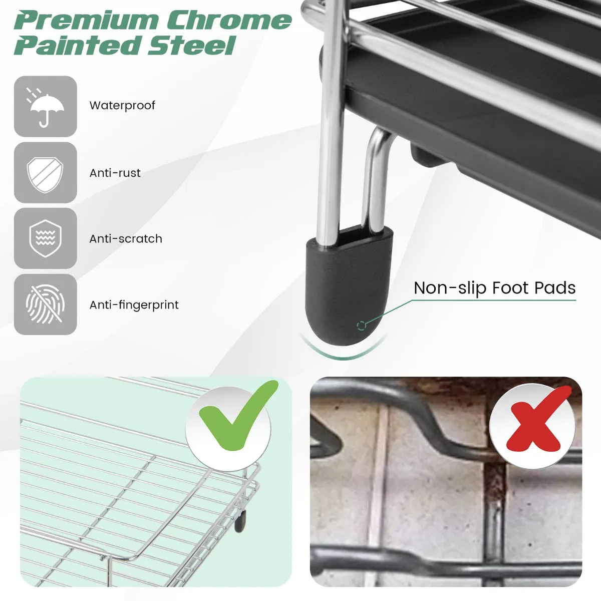 NNECW 2 Tier Rust-proof Dish Racks with 360 Swivel Self-Draining Spout for Kitchen