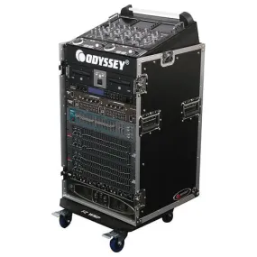 Odyssey FZ1016W - 10U Top Slanted 16U Vertical Pro Combo Rack with Wheels