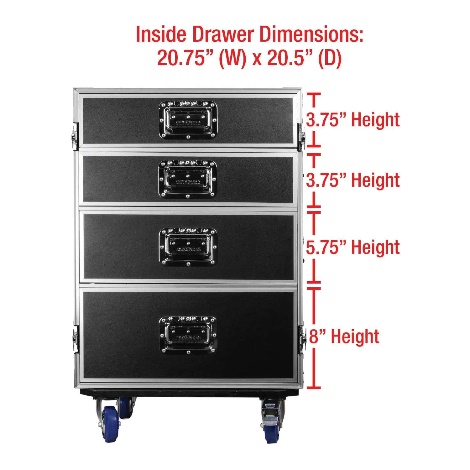 Odyssey FZWB4WDLX - Deluxe Four Drawer Workbox Tour Flight Case with Casters and Side Table