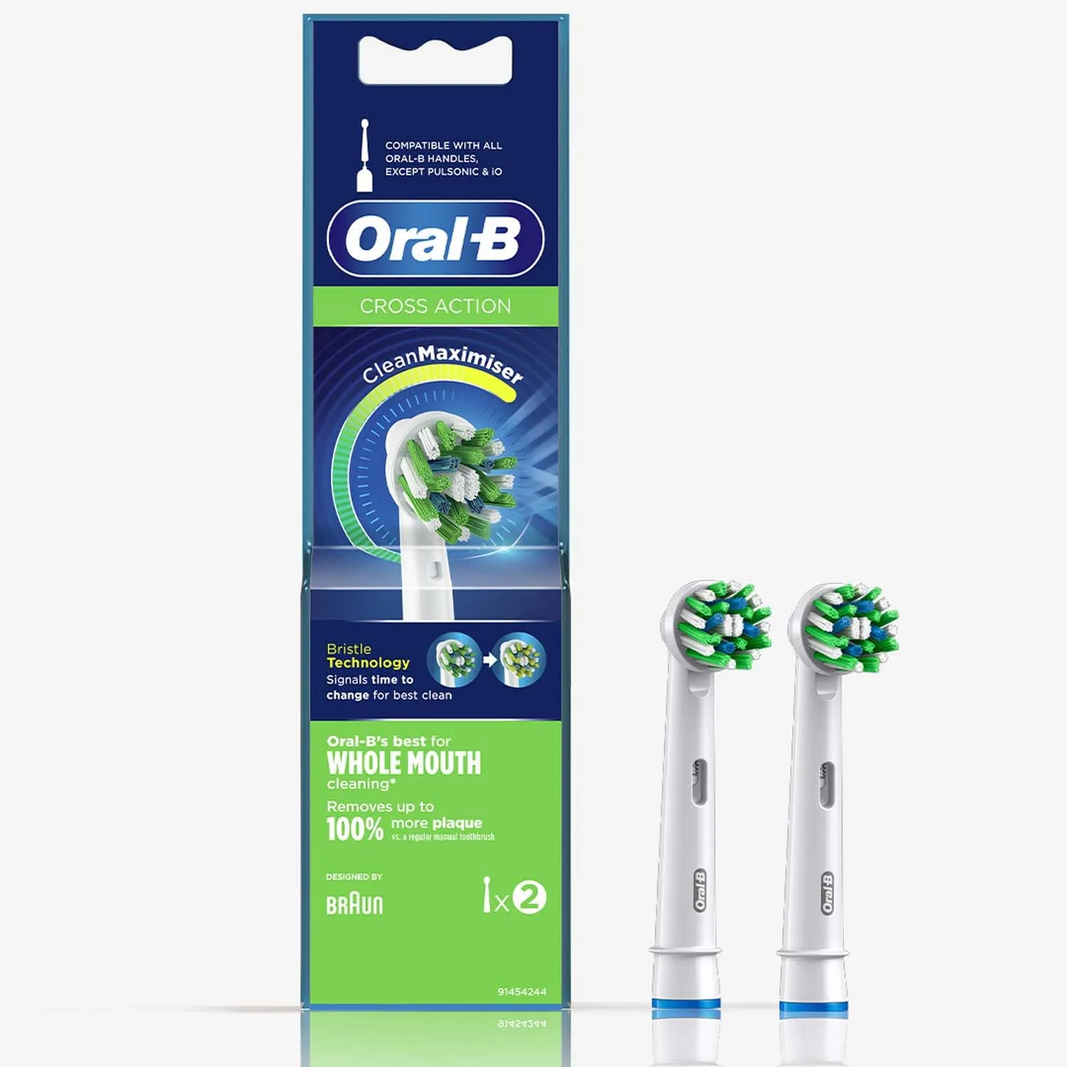 Oral B ORIGINAL Cross Action Electric Toothbrush Soft Replacement Brush Heads For Vitalty,Pro,Smart Series, 2 refills, Deep clean