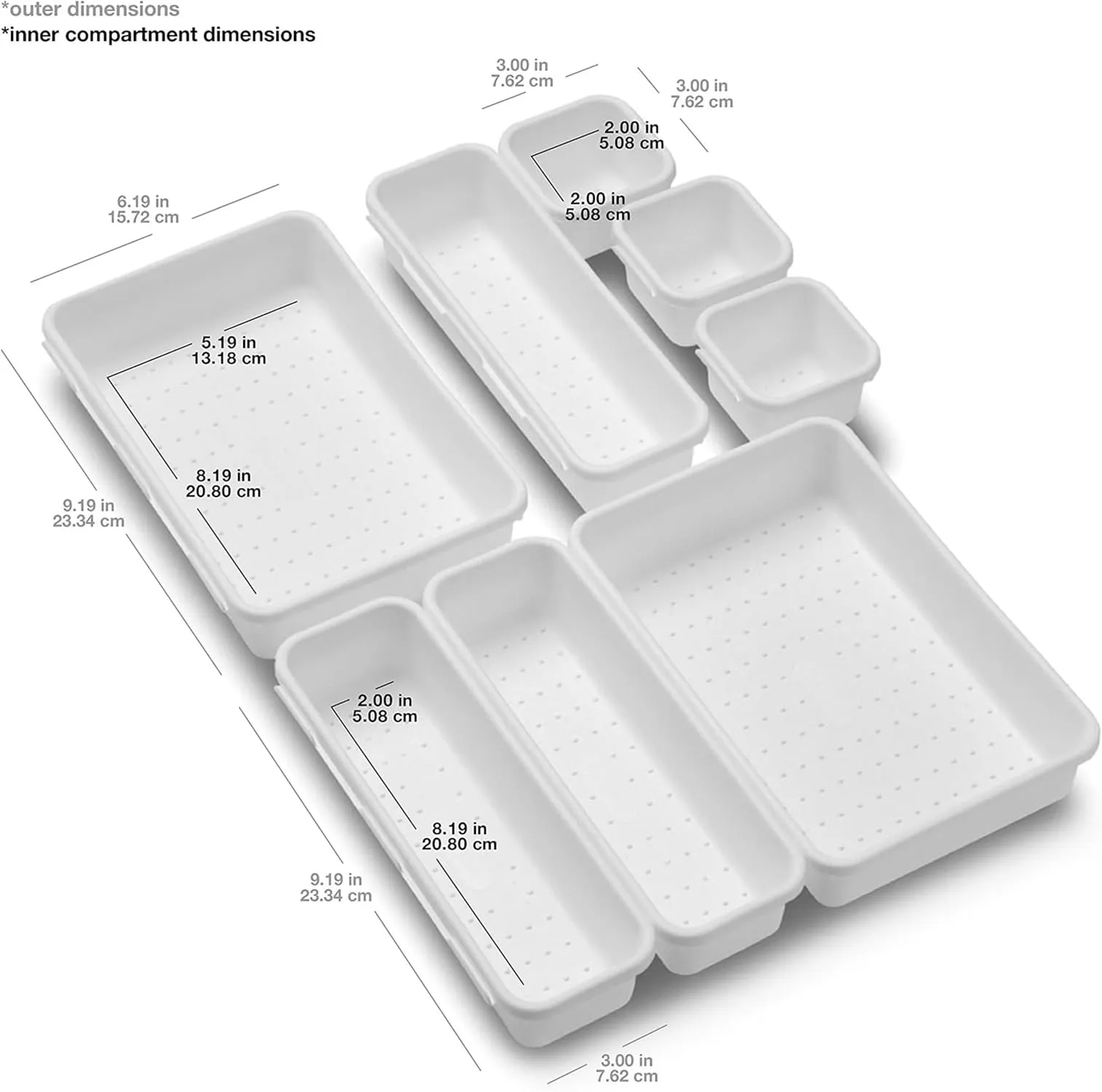 Plastic Storage Box Set 3-Size 8pcs Drawer Organizer