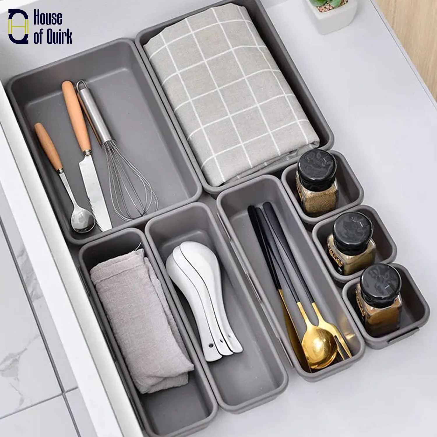 Plastic Storage Box Set 3-Size 8pcs Drawer Organizer