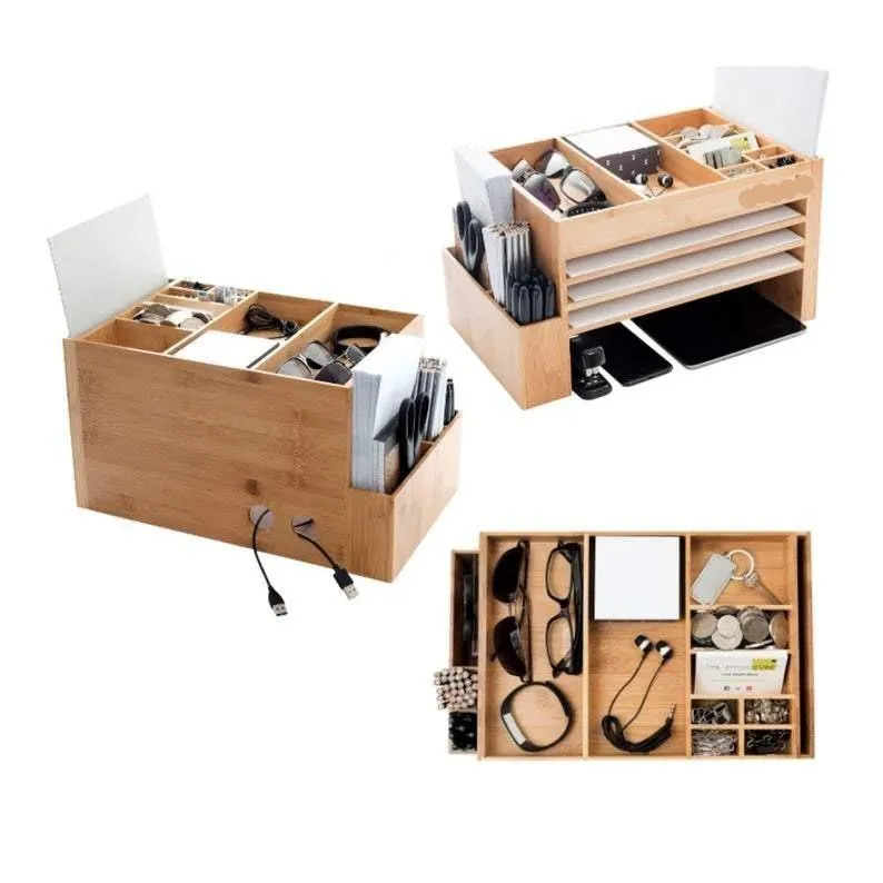 Polished Wooden Office Desk Supplies Organizer