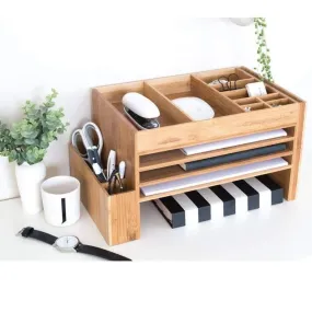 Polished Wooden Office Desk Supplies Organizer
