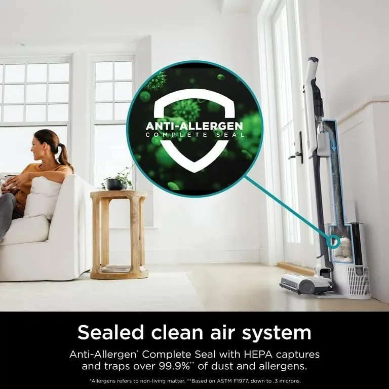 Shark WS640AE WANDVAC System, Ultra-Light Powerful Cordless Stick Vacuum with HEPA Self-Empty Base, Anti-Allergen Complete Seal, Self-Cleaning Brushroll & Duster Crevice Tool, White/Blue
