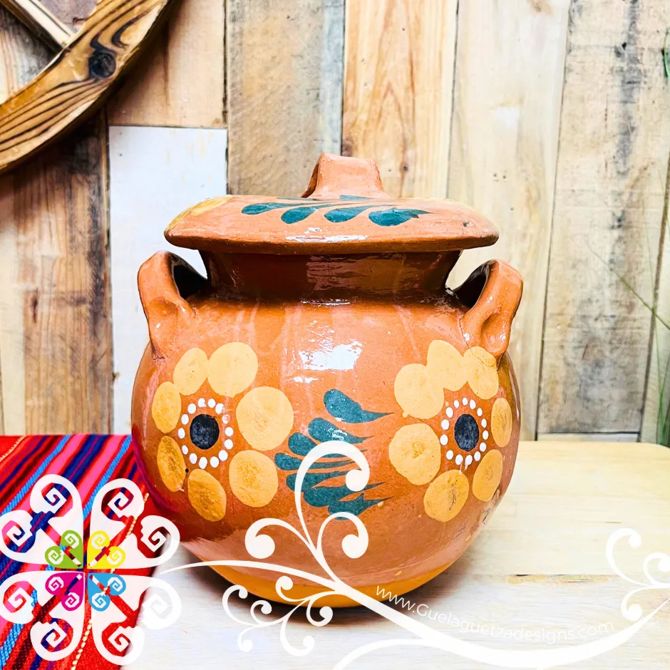 Small Olla de Barro Con Tapa Corona de Flores