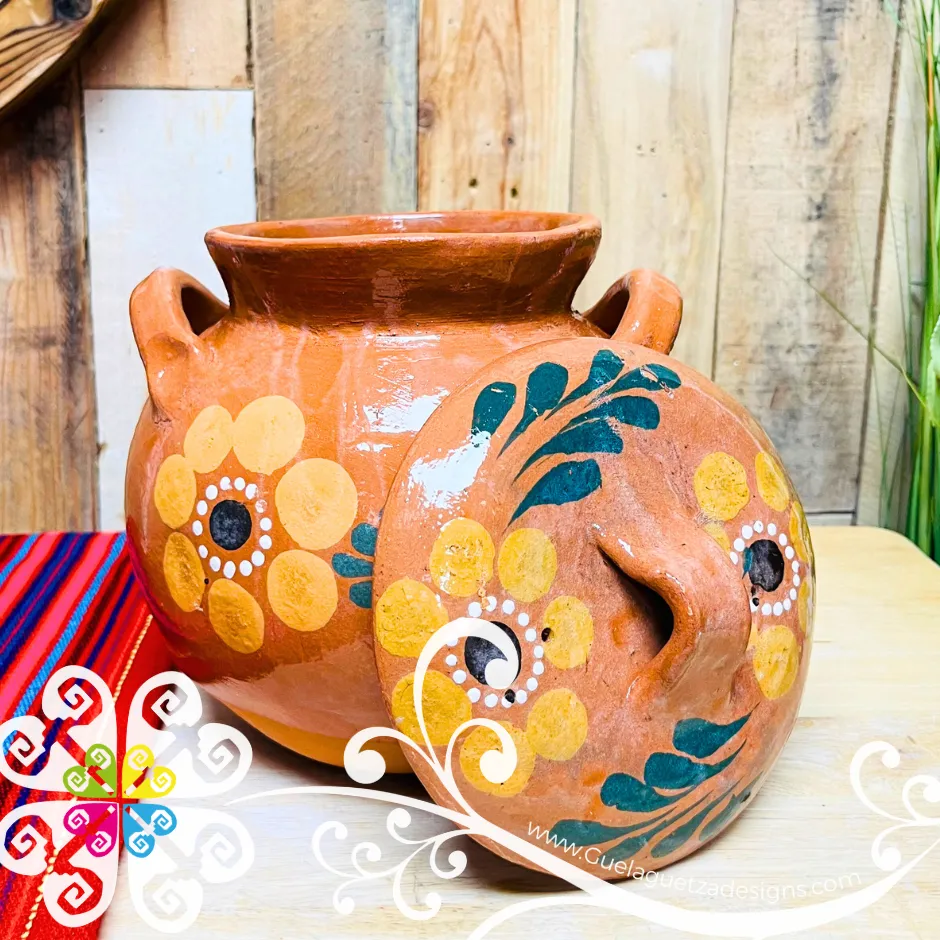 Small Olla de Barro Con Tapa Corona de Flores