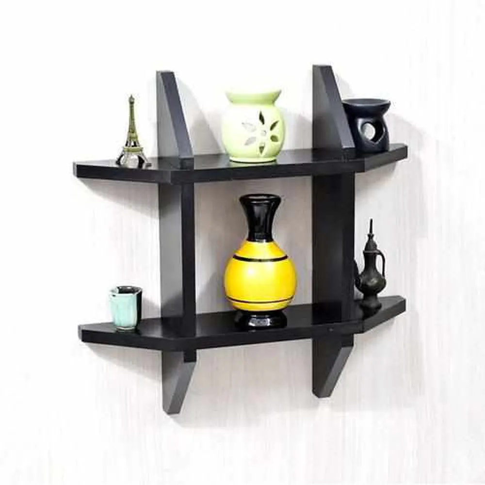 Space Saving Wall Shelves Rack  38.1D x 10.2W x 38.1H cm Black