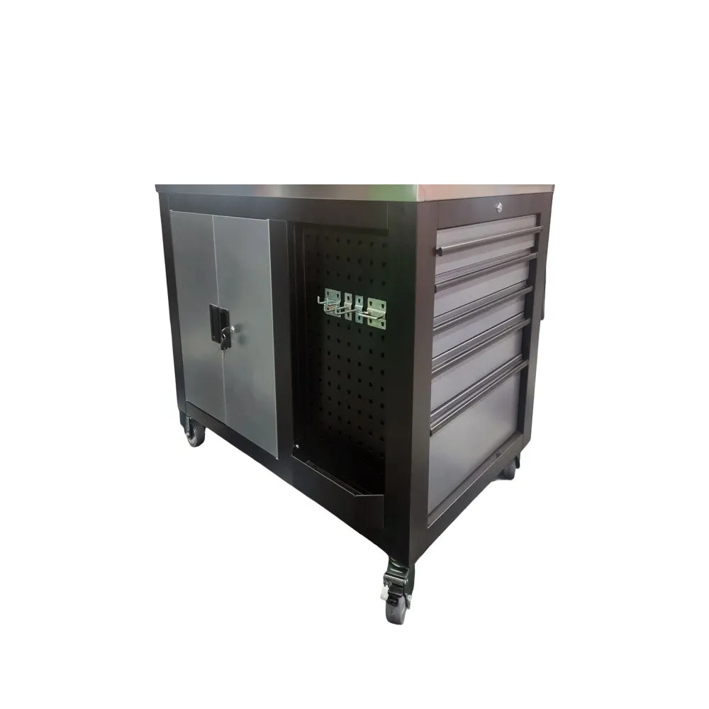 Stainless Steel Island Bench, Tool Storage and Pegboards