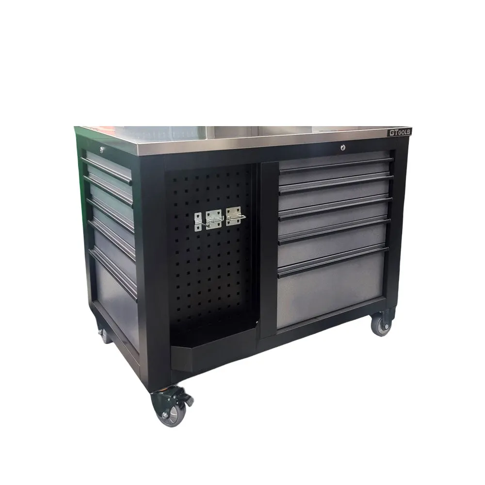 Stainless Steel Island Bench, Tool Storage and Pegboards
