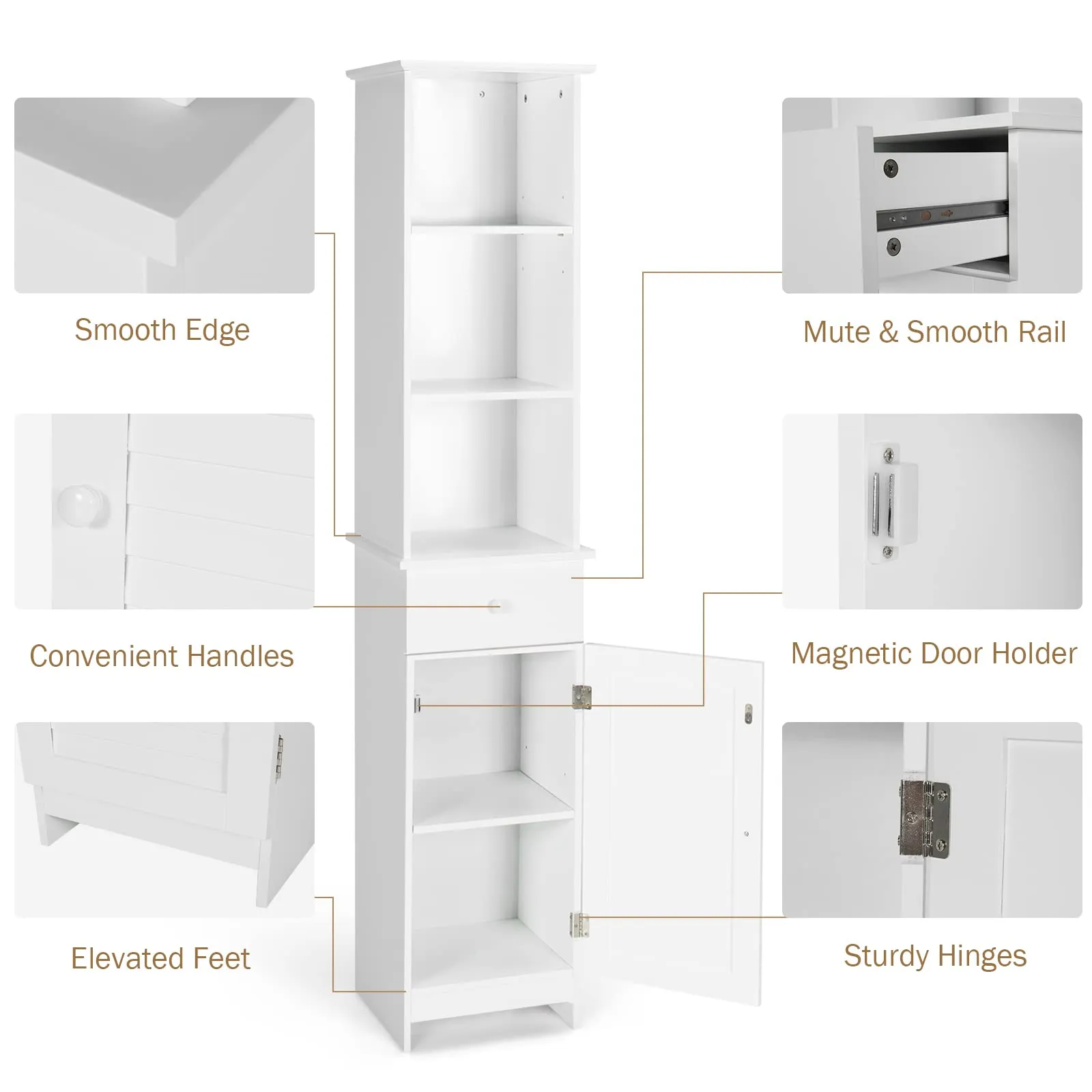 Tangkula Tall Bathroom Cabinet, Slim Storage Cabinet with 3 Tier Shelf, 13.5 x 12 x 64.5 Inches